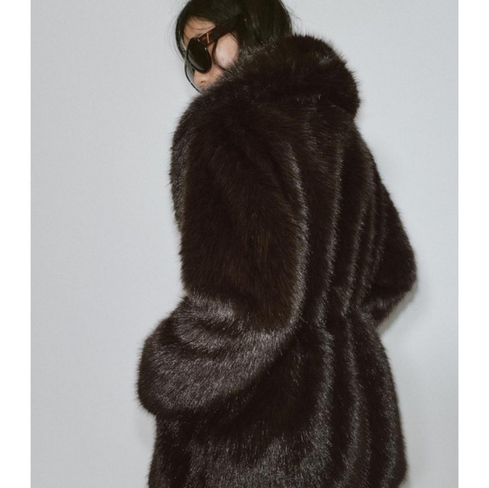 ZARA Women's Faux Fur Coat with Belt(Brown, US XS, S, M,L/EUR XS, S, M, L) - Picture 7 of 15